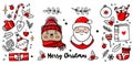 Christmas doodles elements. Cute hand drawn set of icons with Santa, bear, stars, mitten, sock etc. Royalty Free Stock Photo